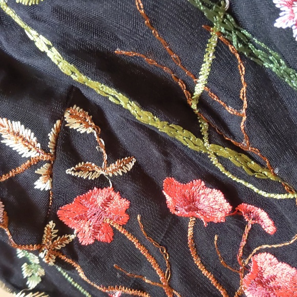 NEW Embroidered Mini Dress, S, black floral, mesh, lined, zip up, formal, sheer - Picture 12 of 16